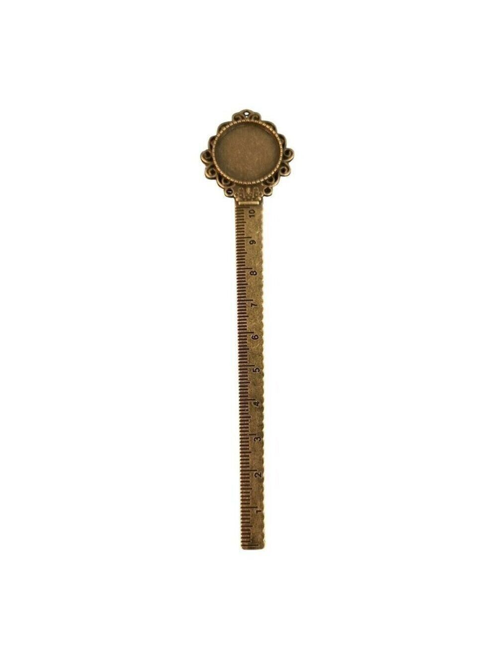 Metal Bookmark Ruler 10cm Antique Bronze Cabochon Setting
